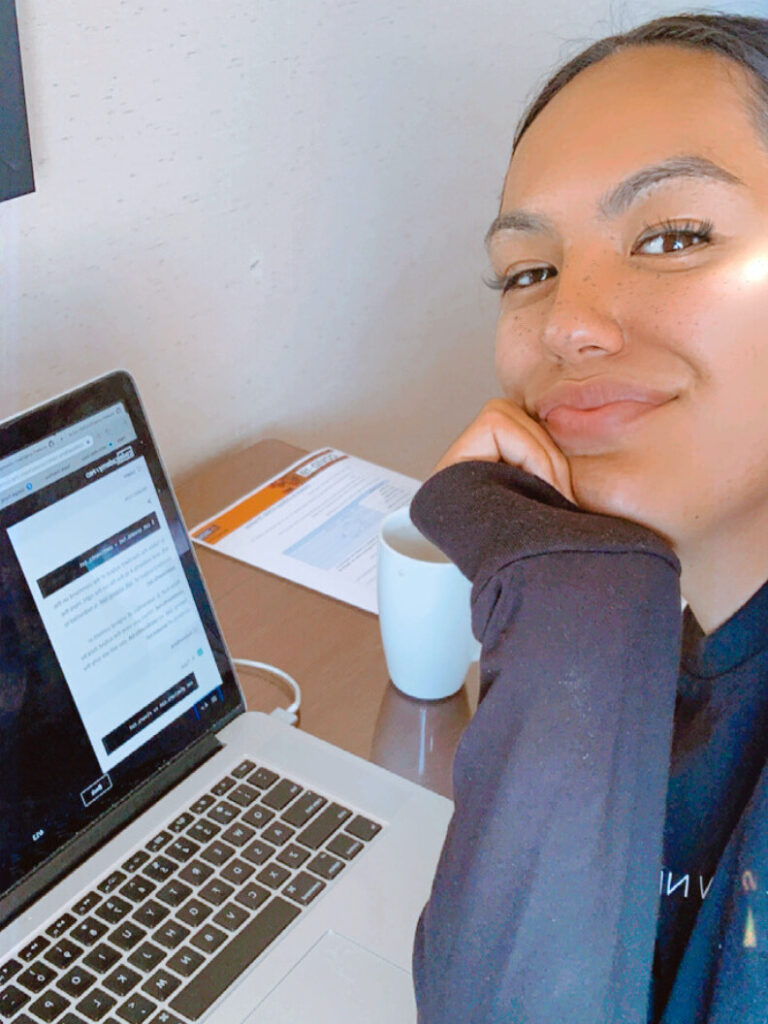 Tia working from home during Foundations (the first 5 weeks of the course)